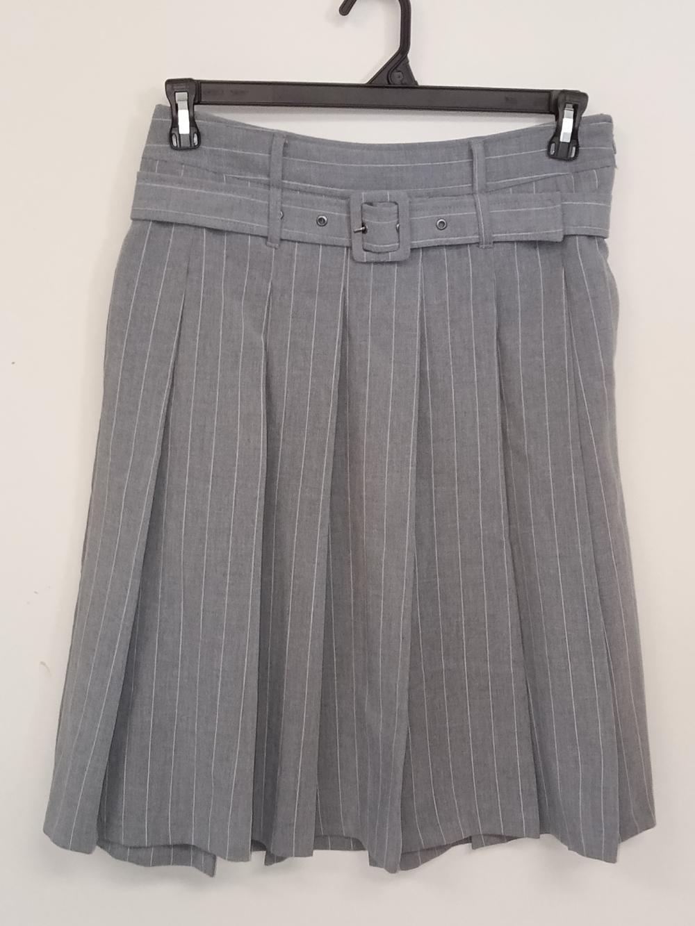 NWT Scoop Gray Pleated Pinstripe Belted Knee Length Skirt Dark Academia Size 4